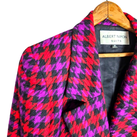 Albert Nipon Wool Houndstooth Plaid Blazer, size 16 - Picture 2 of 7